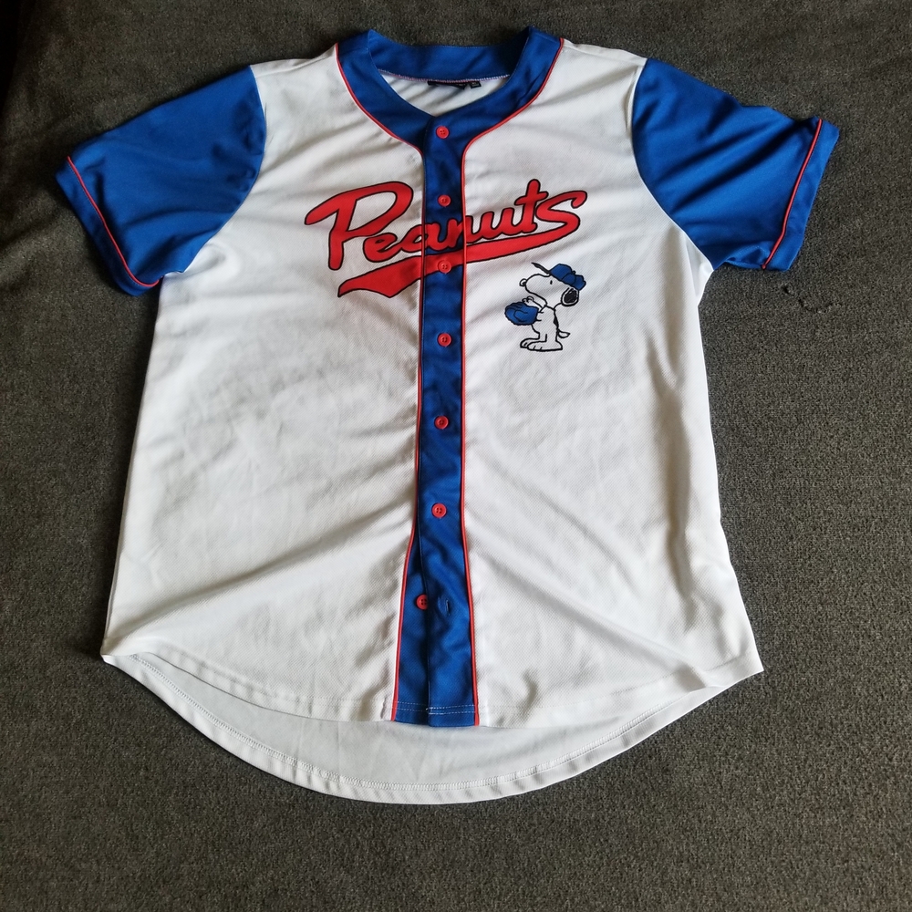 Peanuts Adult Baseball Shirt XL - Blue and White